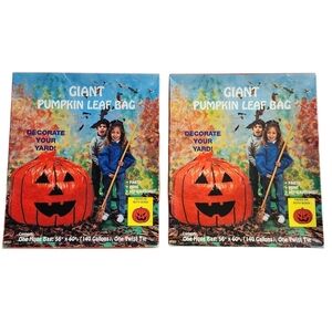 2 Vintage 90s Halloween Giant Pumpkin Leaf Bags New